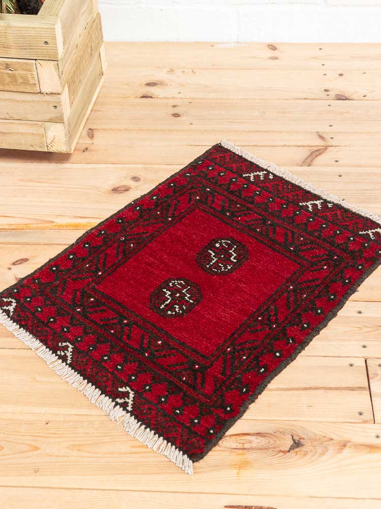 12758 Small Afghan Red Aq Chah Pile Rug 50x64cm (1.7 x 2.1ft)