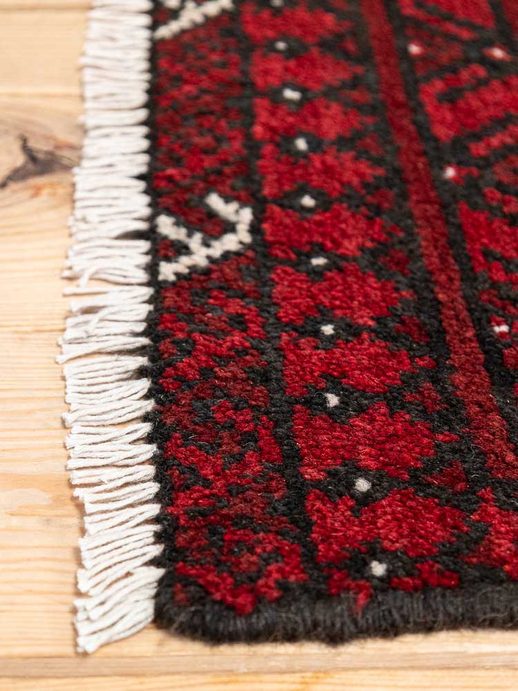 12758 Small Afghan Red Aq Chah Pile Rug 50x64cm (1.7 x 2.1ft)