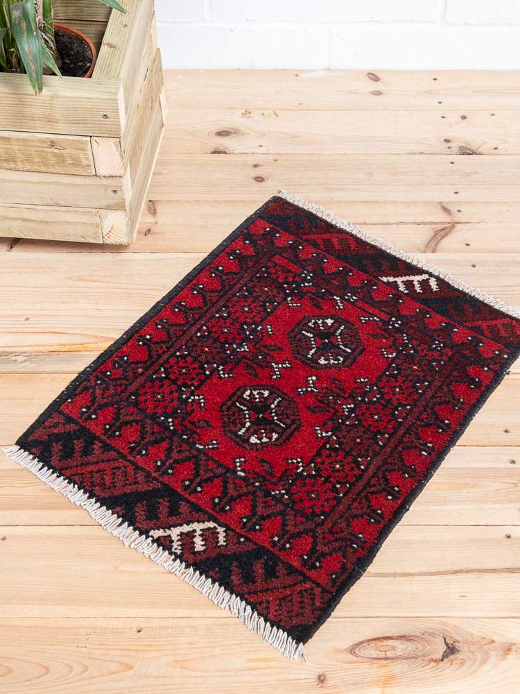 12759 Small Afghan Red Aq Chah Pile Rug 52x65cm (1.8 x 2.1ft)