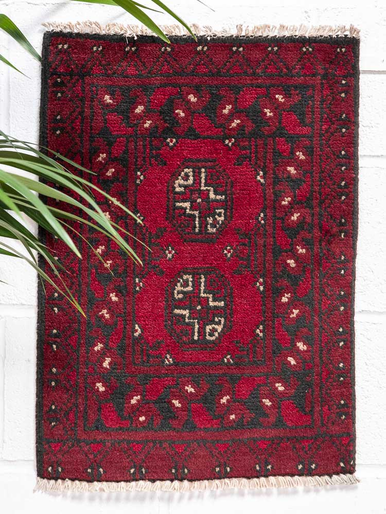 12760 Small Afghan Red Aq Chah Pile Rug 47x64cm (1.6 x 2.1ft)