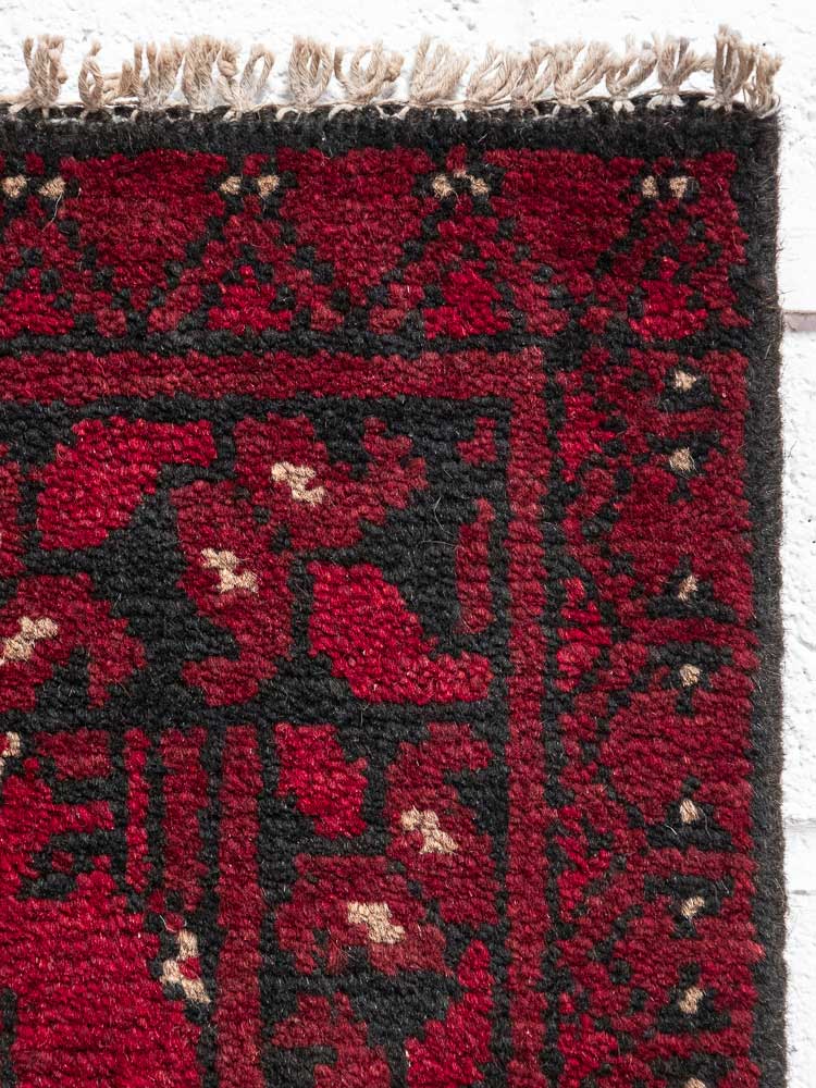 12760 Small Afghan Red Aq Chah Pile Rug 47x64cm (1.6 x 2.1ft)