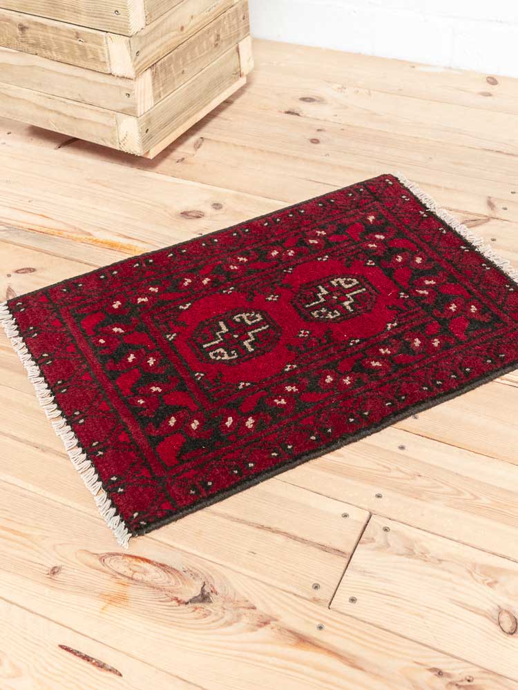 12760 Small Afghan Red Aq Chah Pile Rug 47x64cm (1.6 x 2.1ft)