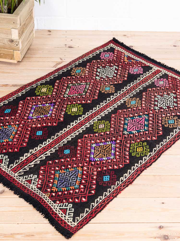 12773 Turkish Vintage Konya Cicim Kilim Rug 92x134cm (3 x 4.4ft)