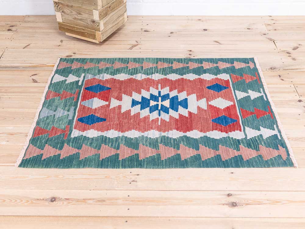 12776 Vintage Turkish Usak Kilim Rug 94x123cm (3.1 x 4.0ft)