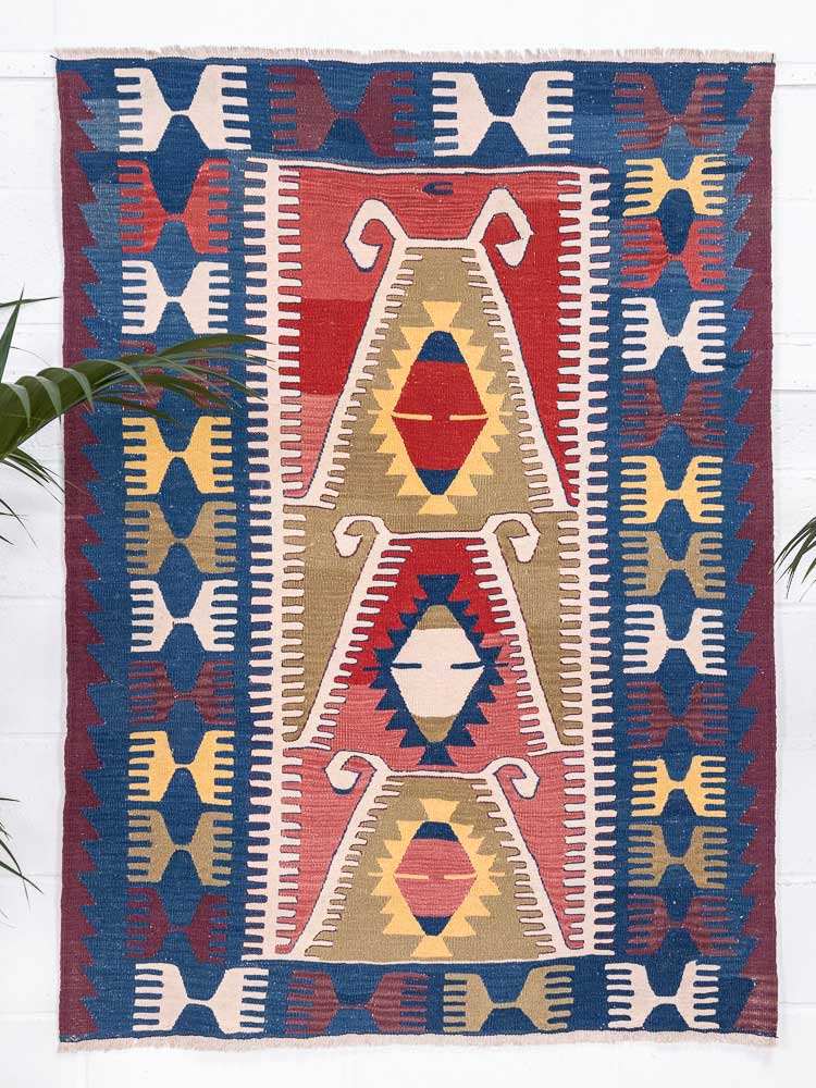 12786 Vintage Turkish Usak Kilim Rug 120x163cm (3.11 x 5.4ft)