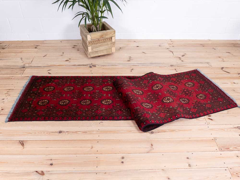 12793 Afghan Red Aq Chah Runner Rug 67x299cm (2.2 x 9.9ft)