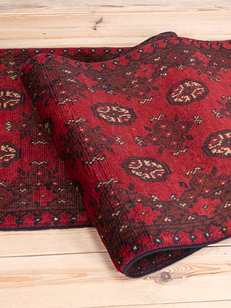 12793 Afghan Red Aq Chah Runner Rug 67x299cm (2.2 x 9.9ft)