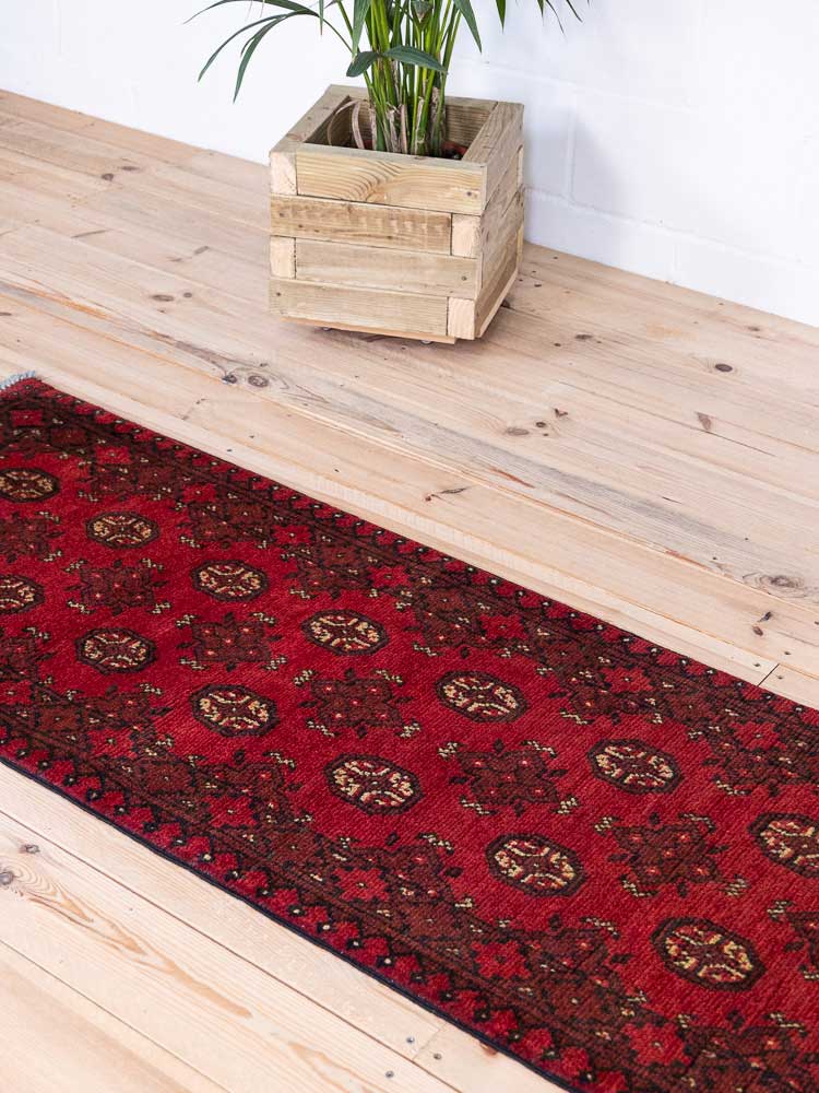 12793 Afghan Red Aq Chah Runner Rug 67x299cm (2.2 x 9.9ft)