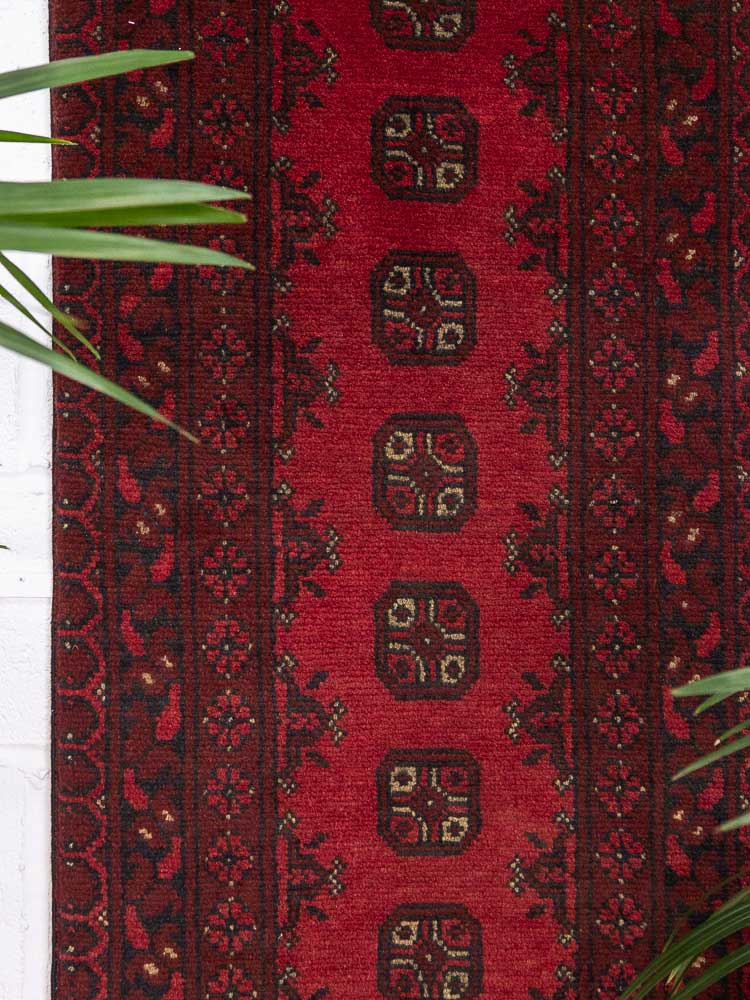 12794 Afghan Red Aq Chah Runner Rug 63x289cm (2.0 x 9.5ft)