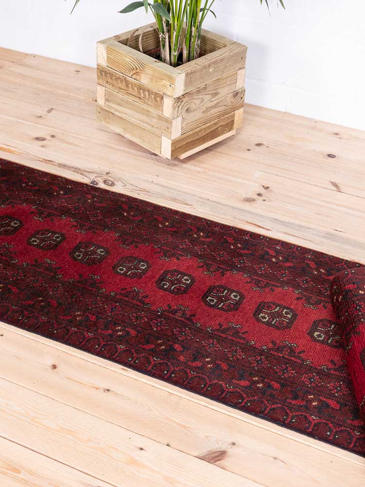 12794 Afghan Red Aq Chah Runner Rug 63x289cm (2.0 x 9.5ft)