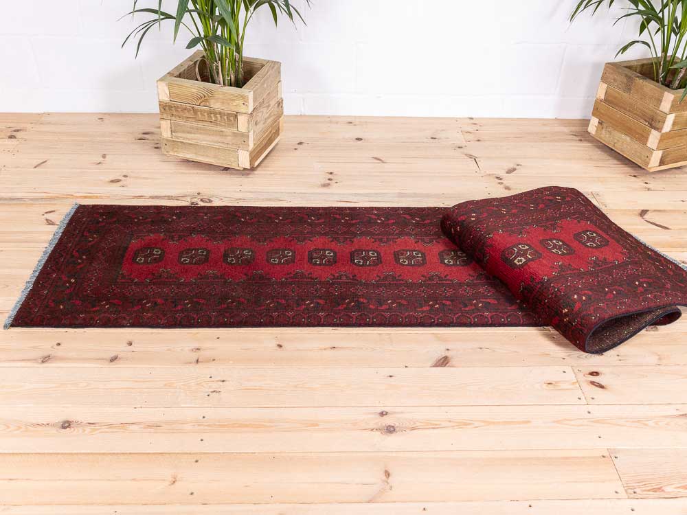 12794 Afghan Red Aq Chah Runner Rug 63x289cm (2.0 x 9.5ft)