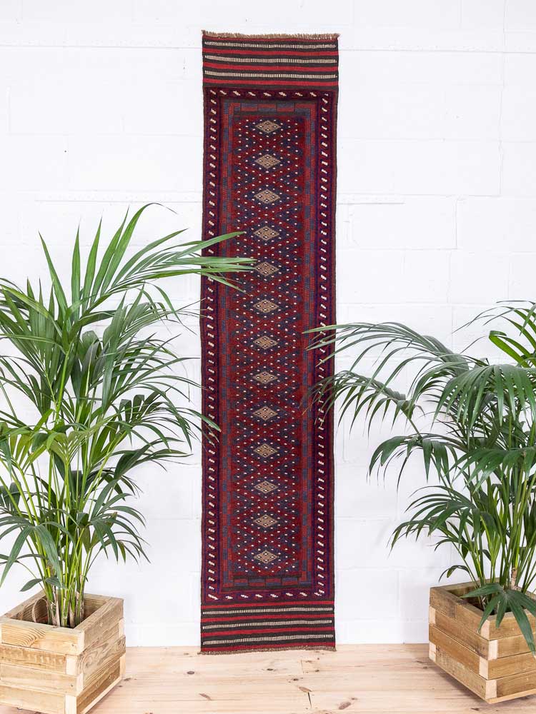 12795 Afghan Mixed Weave Moshwani Runner Rug 57x256cm (1.10 x 8.4ft)