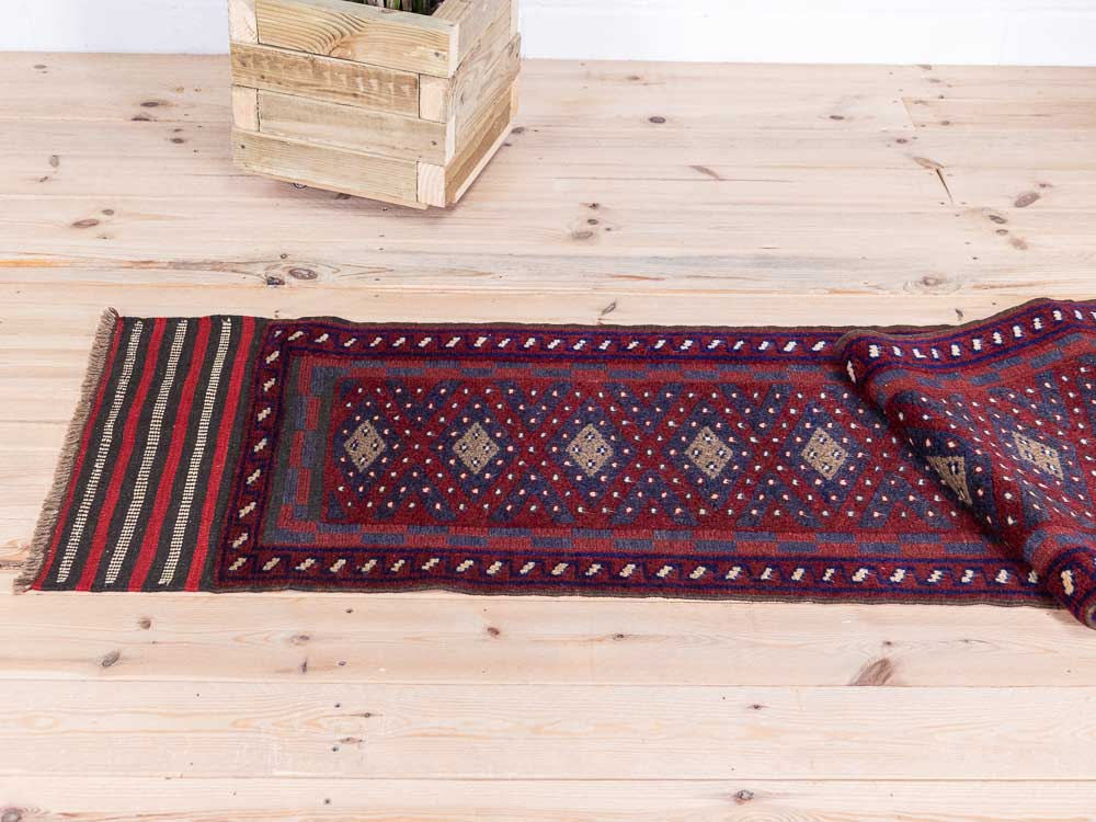 12795 Afghan Mixed Weave Moshwani Runner Rug 57x256cm (1.10 x 8.4ft)