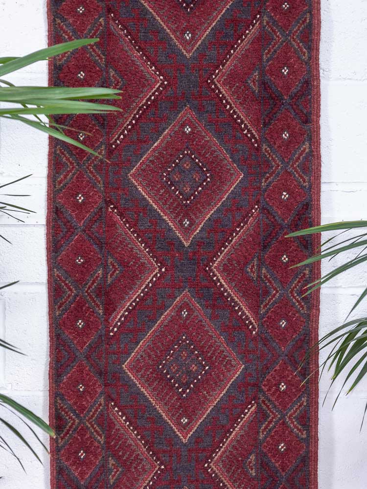 12797 Afghan Mixed Weave Moshwani Runner Rug 59x244cm (1.11 x 8ft)