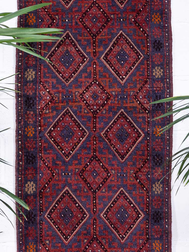 12799 Afghan Mixed Weave Moshwani Runner Rug 65x244cm (2.1 x 8ft)