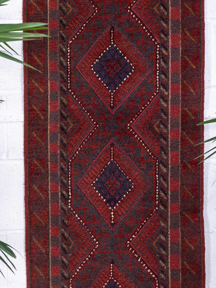 12800 Afghan Mixed Weave Moshwani Runner Rug 59x231cm (1.11 x 7.7ft)