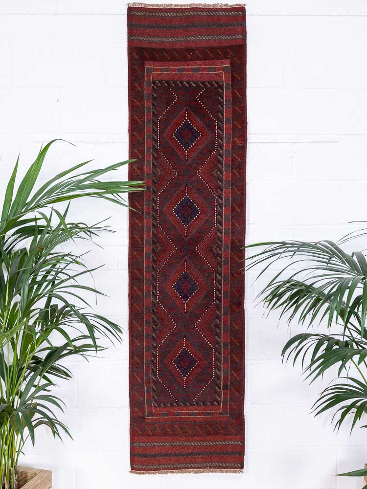 12800 Afghan Mixed Weave Moshwani Runner Rug 59x231cm (1.11 x 7.7ft)