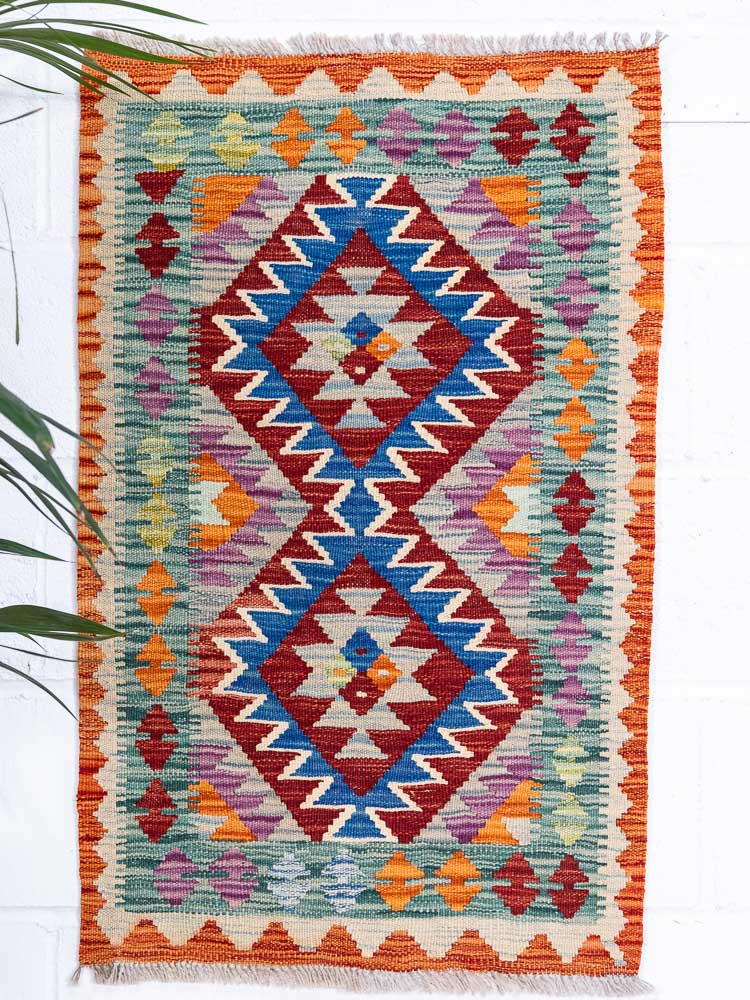 12803 Small Afghan Vegetable Dyed Kilim Rug 60x95cm (1.11 x 3.1ft)