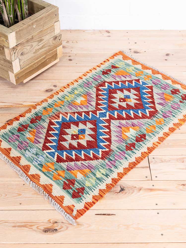 12803 Small Afghan Vegetable Dyed Kilim Rug 60x95cm (1.11 x 3.1ft)