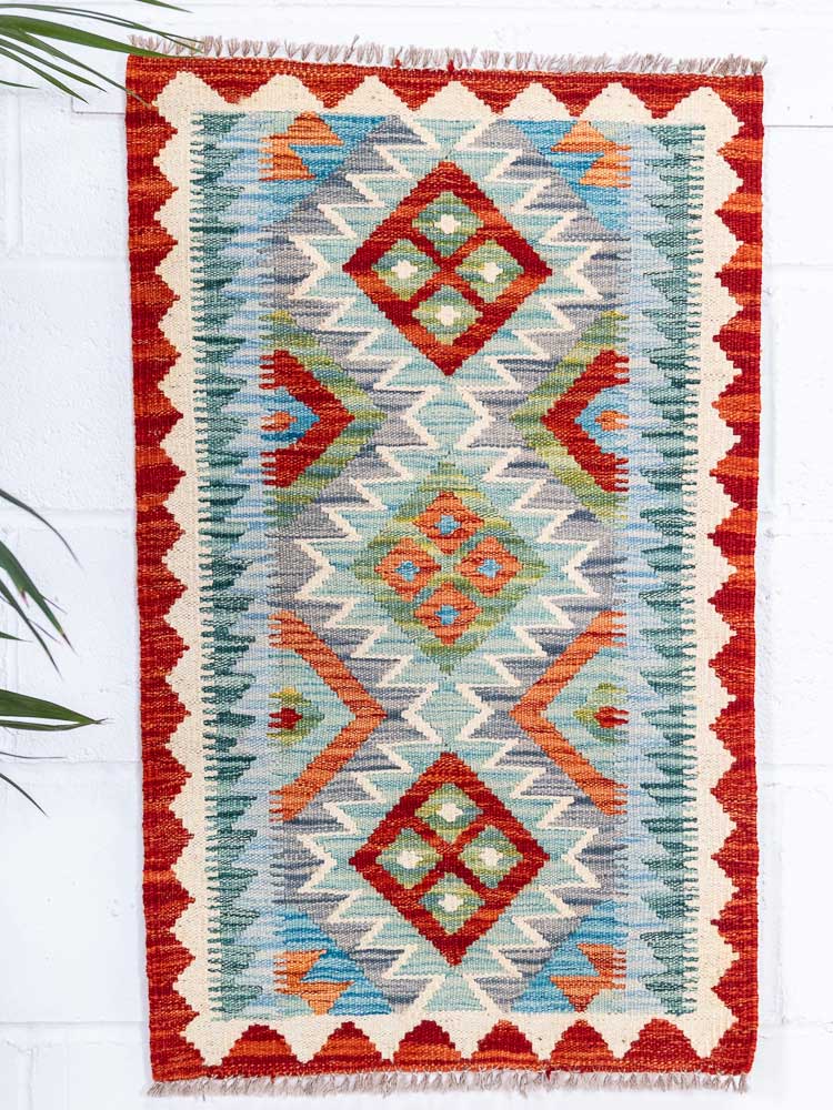 12804 Small Afghan Vegetable Dyed Kilim Rug 57x90cm (1.10 x 2.11ft)