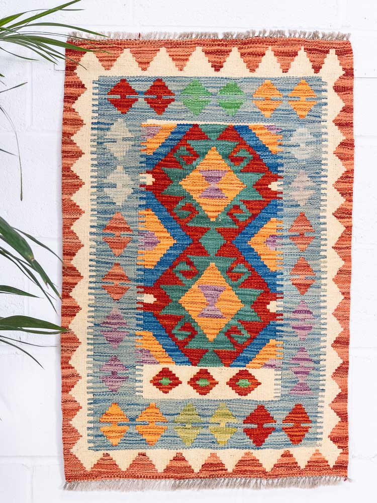 12806 Small Afghan Vegetable Dyed Kilim Rug 62x94cm (2.0 x 3.1ft)