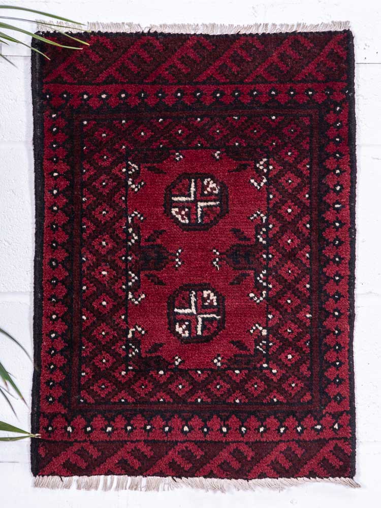 12809 Small Afghan Red Aq Chah Rug 49x67cm (1.7 x 2.2ft)