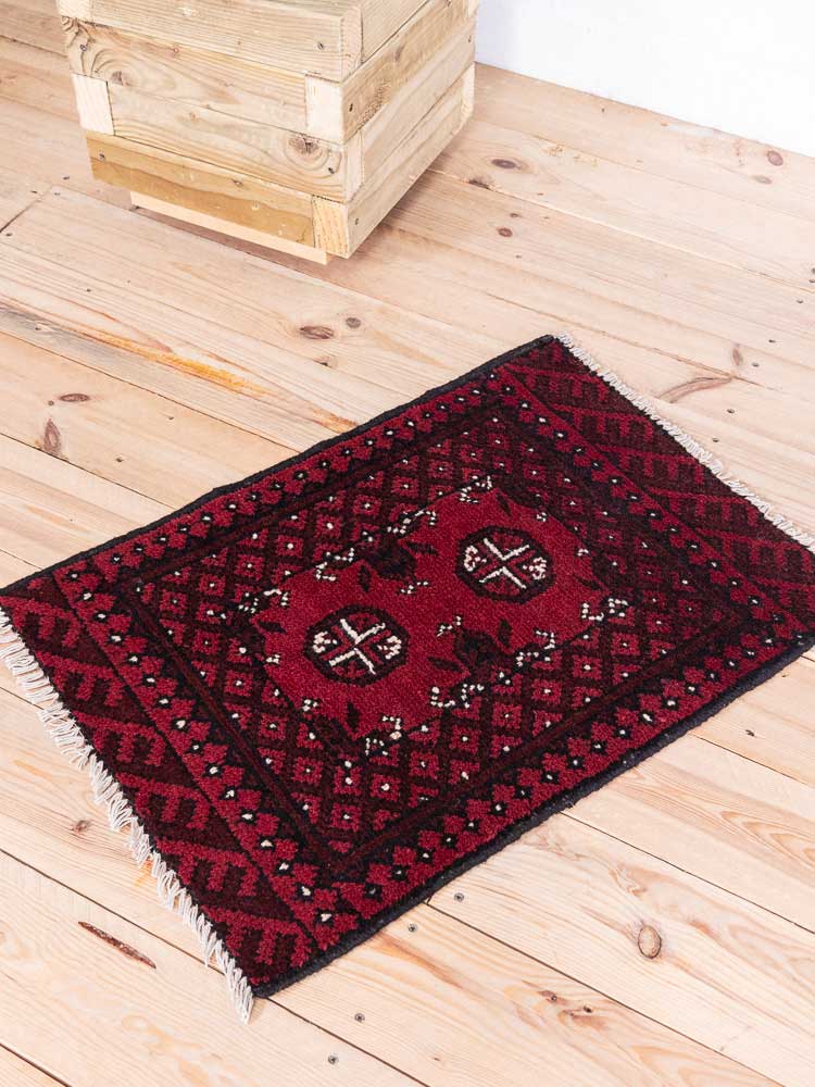 12809 Small Afghan Red Aq Chah Rug 49x67cm (1.7 x 2.2ft)