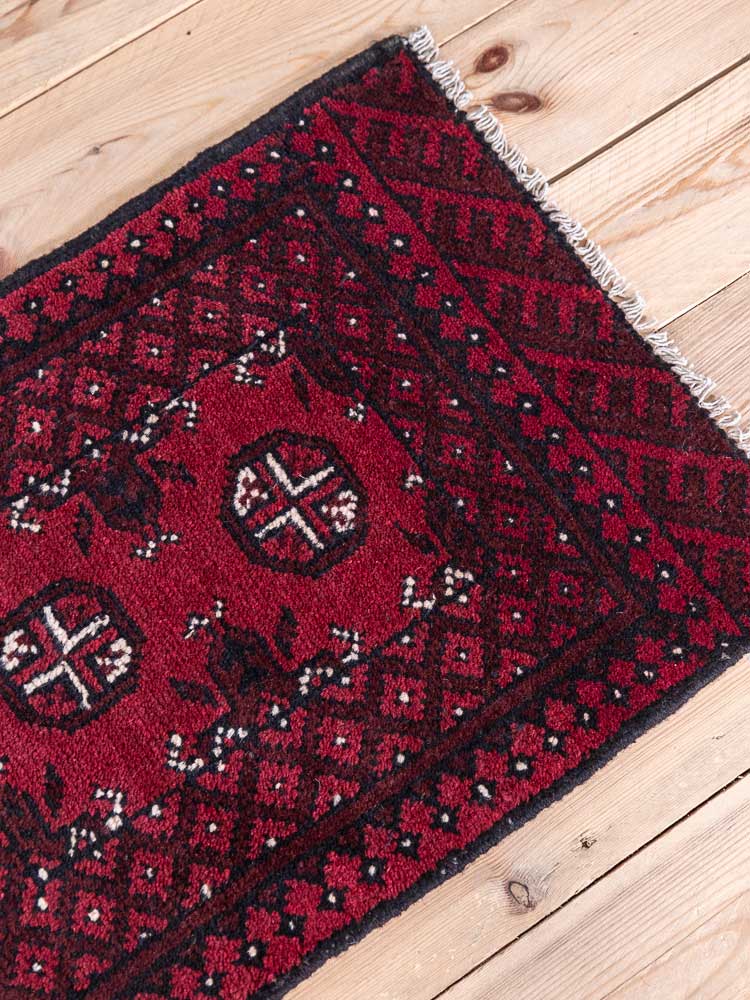 12809 Small Afghan Red Aq Chah Rug 49x67cm (1.7 x 2.2ft)