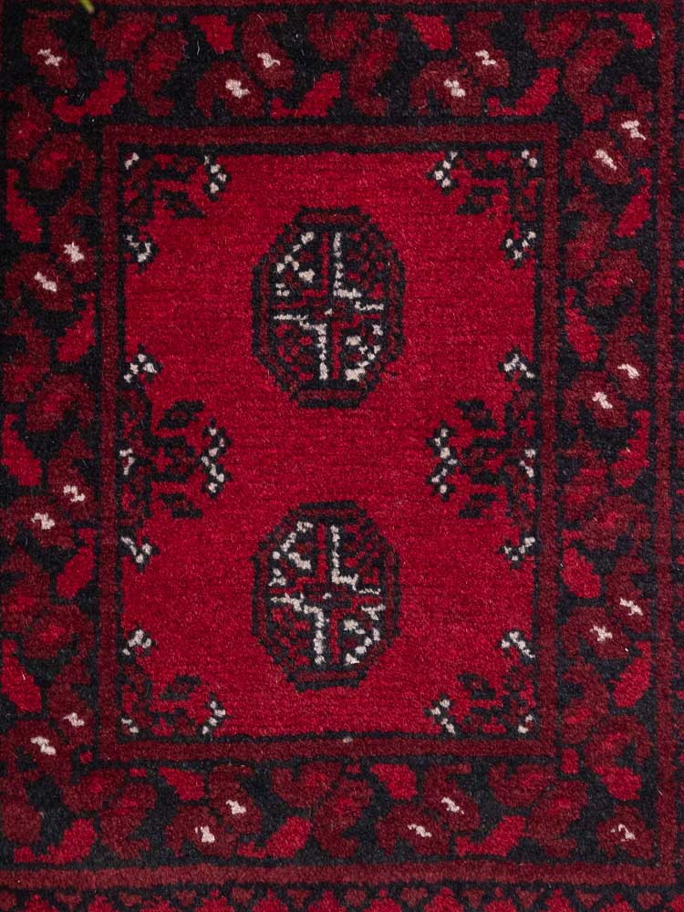 12810 Small Afghan Red Aq Chah Rug 50x66cm (1.7 x 2.2ft)