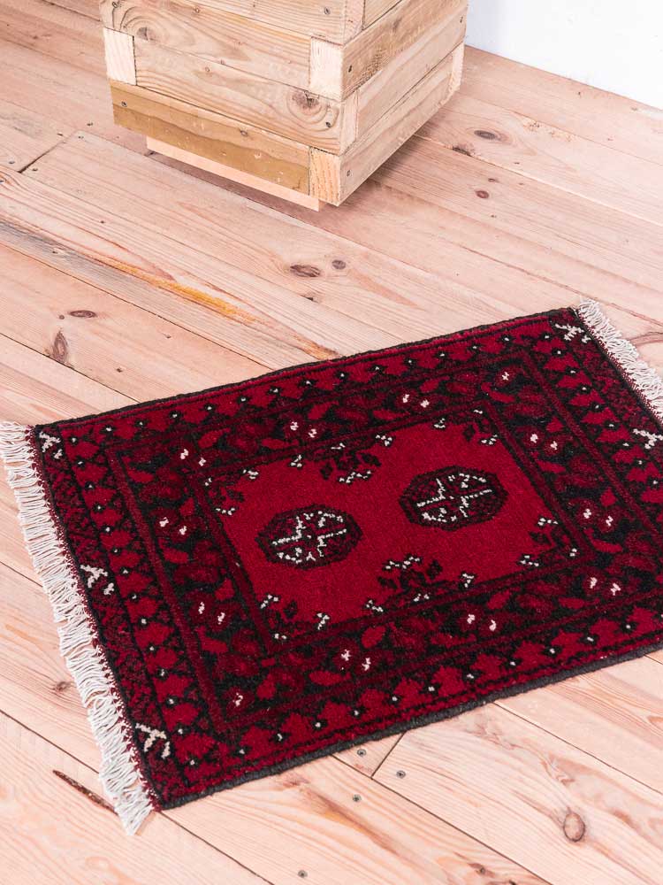 12810 Small Afghan Red Aq Chah Rug 50x66cm (1.7 x 2.2ft)