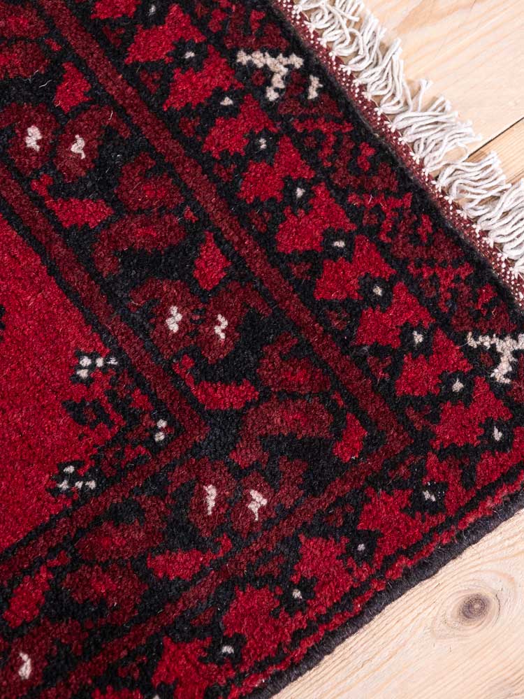 12810 Small Afghan Red Aq Chah Rug 50x66cm (1.7 x 2.2ft)