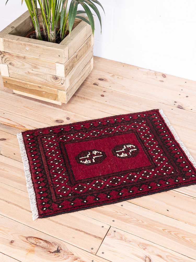 12811 Small Afghan Red Aq Chah Rug 50x67cm (1.7 x 2.2ft)