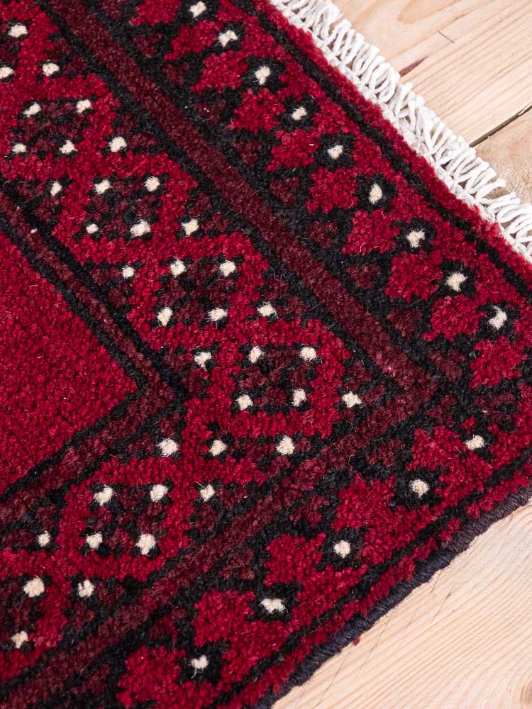 12811 Small Afghan Red Aq Chah Rug 50x67cm (1.7 x 2.2ft)