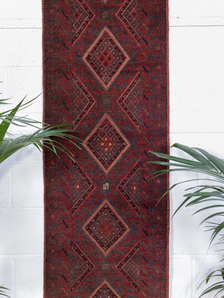 12821 Afghan Mixed Weave Moshwani Runner Rug 61x241cm (2 x 7.11ft)