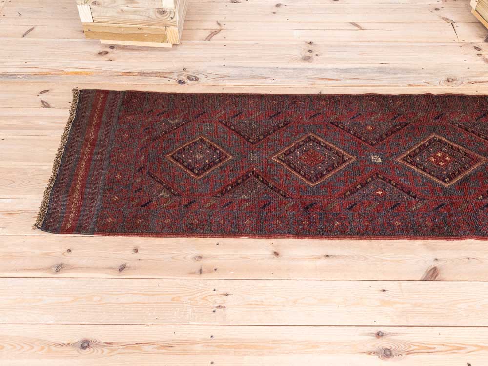 12821 Afghan Mixed Weave Moshwani Runner Rug 61x241cm (2 x 7.11ft)