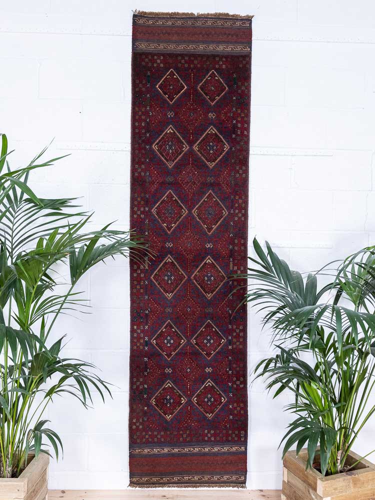 12822 Afghan Mixed Weave Moshwani Runner Rug 66x257cm (2.2 x 8.5ft)