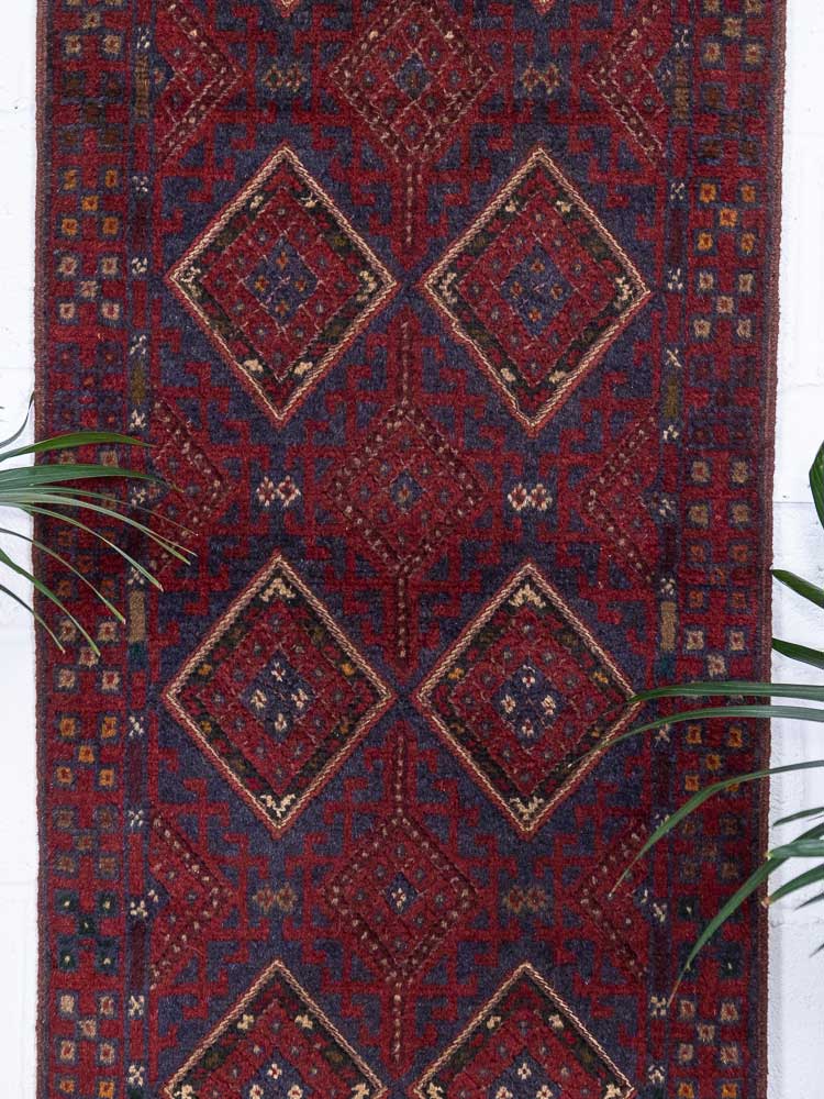 12822 Afghan Mixed Weave Moshwani Runner Rug 66x257cm (2.2 x 8.5ft)