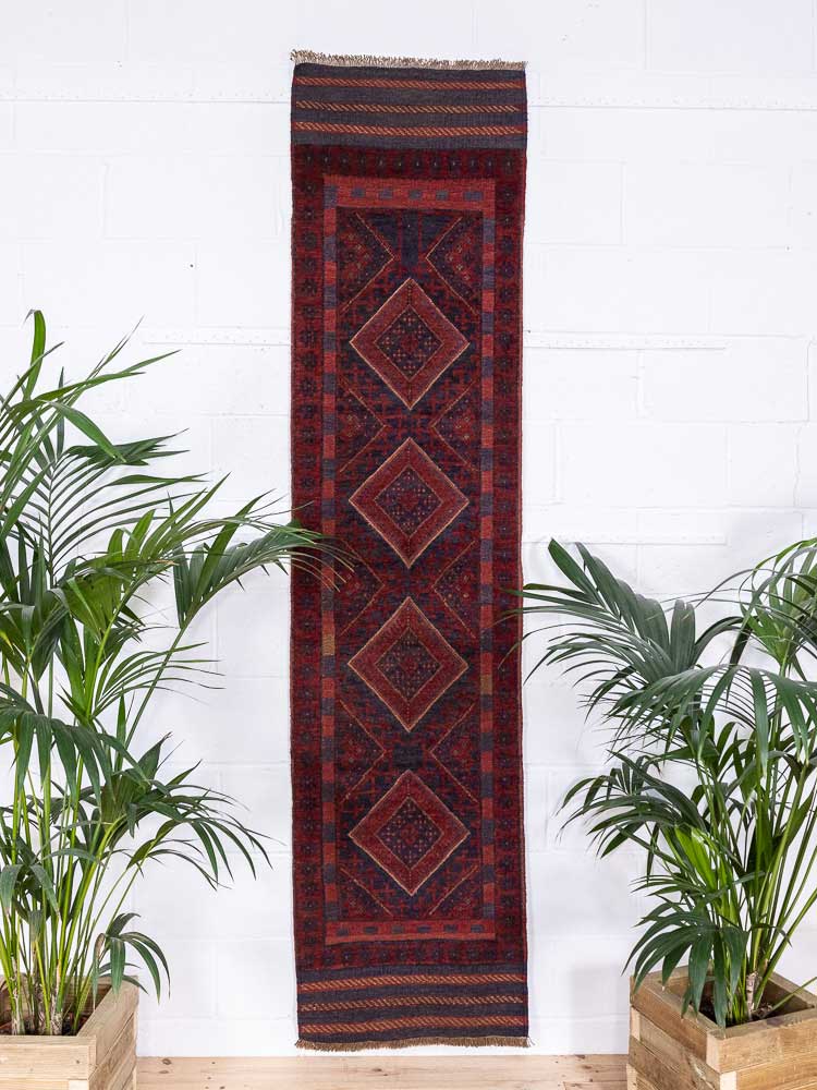 12823 Afghan Mixed Weave Moshwani Runner Rug 61x254cm (2 x 8.4ft)