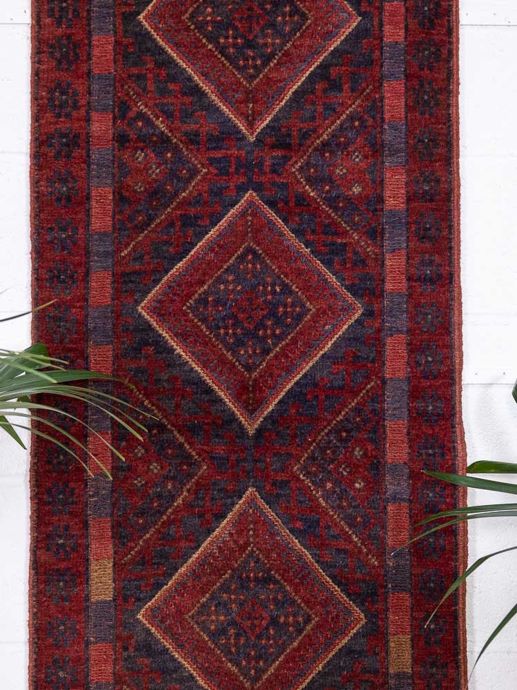 12823 Afghan Mixed Weave Moshwani Runner Rug 61x254cm (2 x 8.4ft)