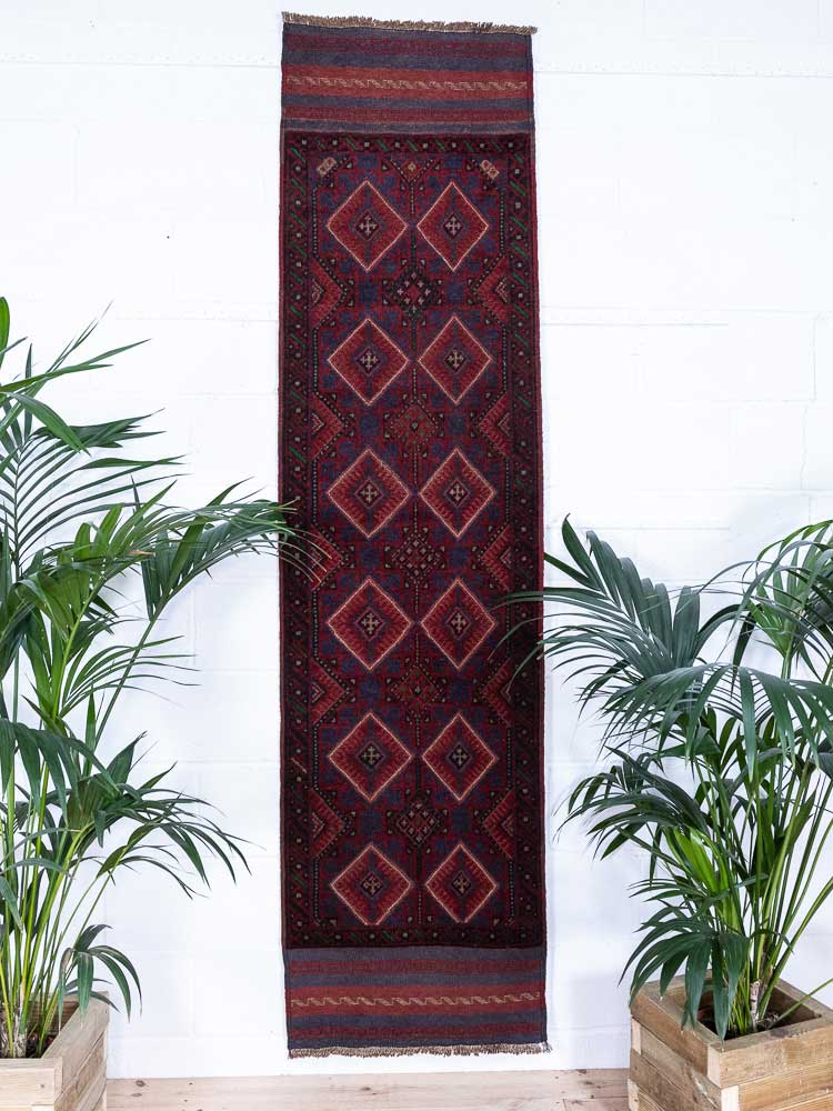 12824 Afghan Mixed Weave Moshwani Runner Rug 66x252cm (2.2 x 8.3ft)