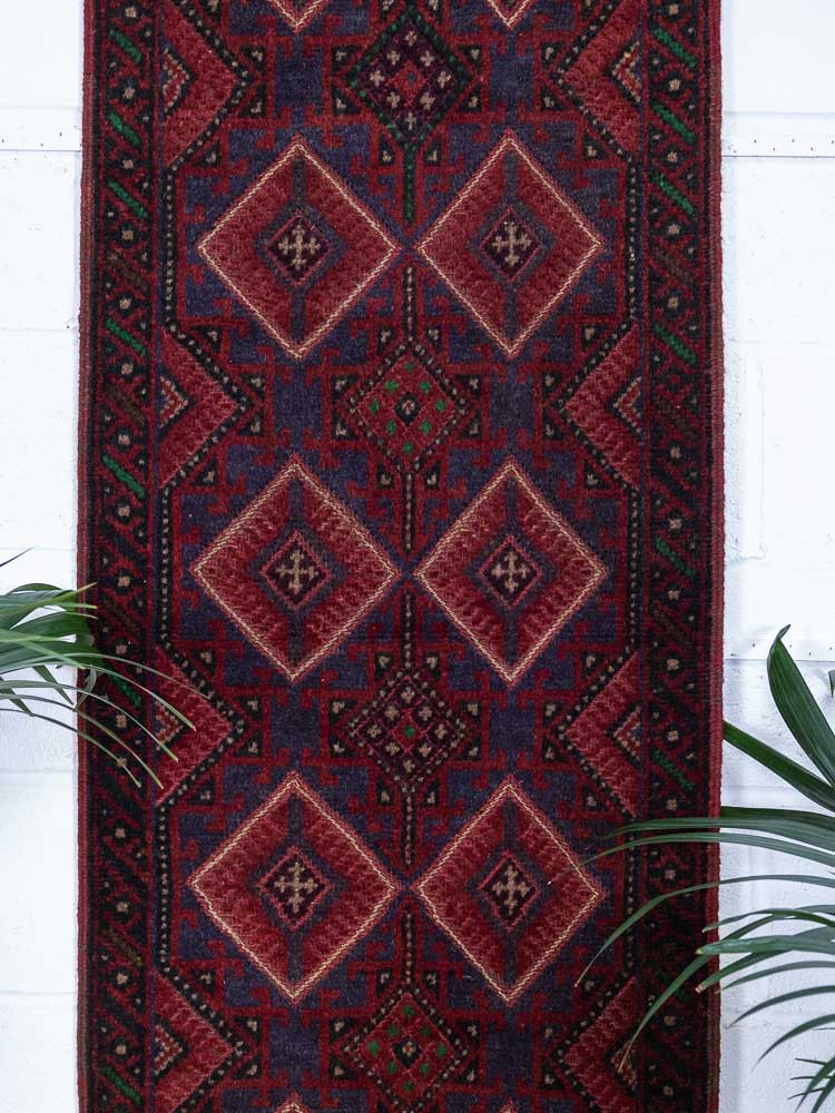 12824 Afghan Mixed Weave Moshwani Runner Rug 66x252cm (2.2 x 8.3ft)