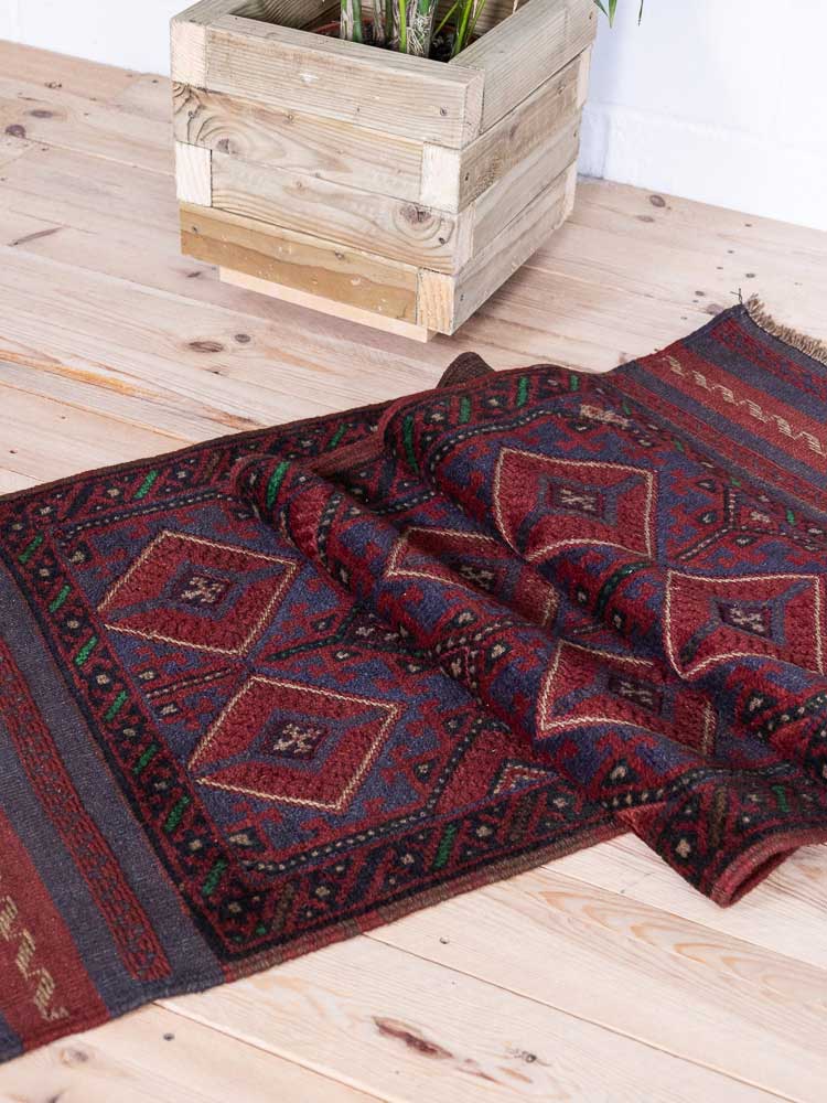 12824 Afghan Mixed Weave Moshwani Runner Rug 66x252cm (2.2 x 8.3ft)