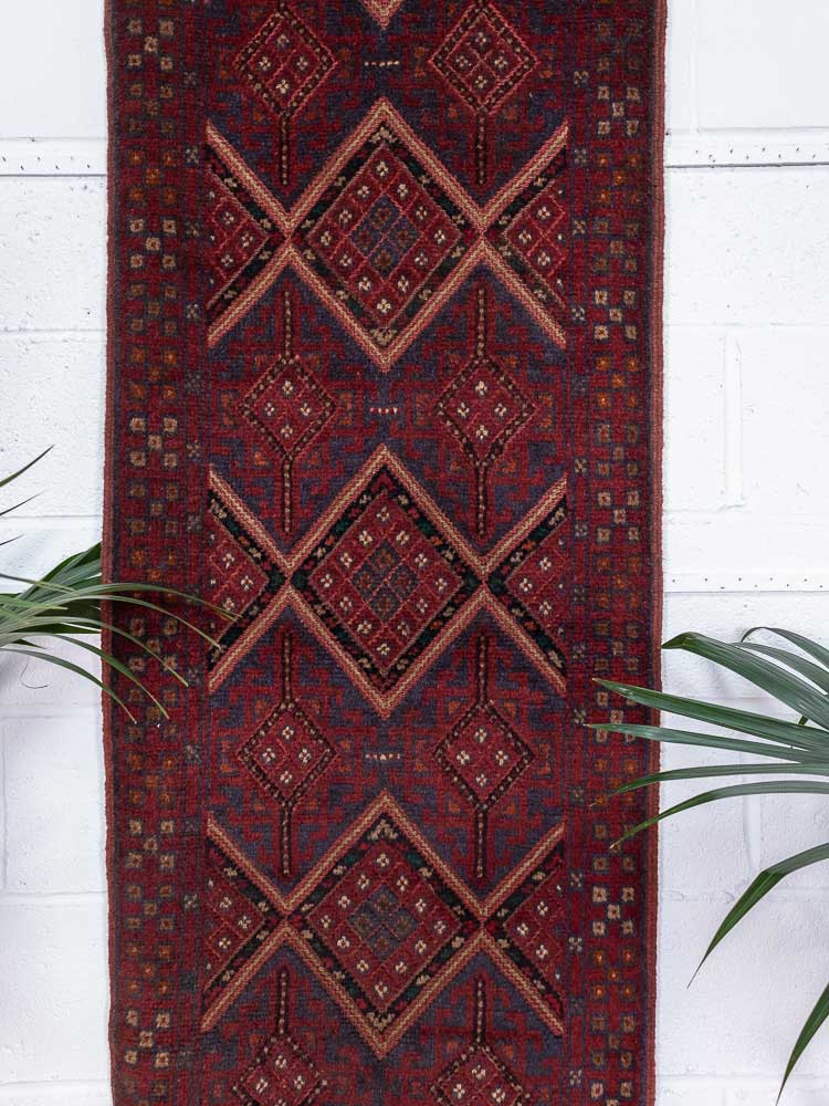 12825 Afghan Mixed Weave Moshwani Runner Rug 66x252cm (2.2 x 8.3ft)