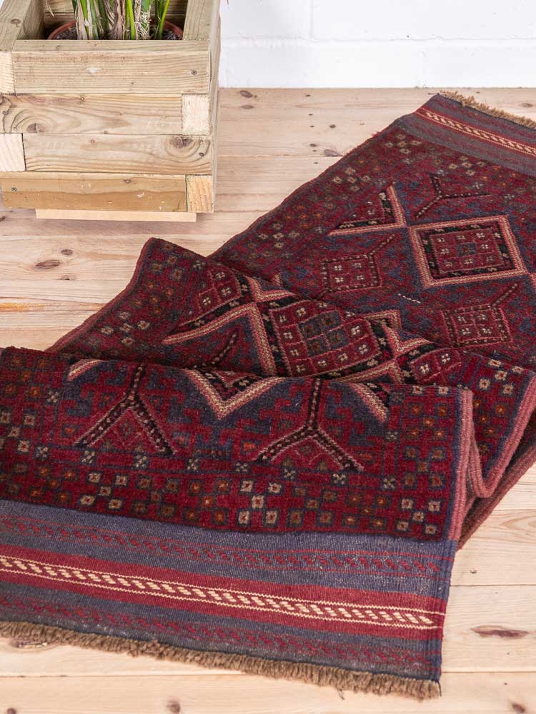 12825 Afghan Mixed Weave Moshwani Runner Rug 66x252cm (2.2 x 8.3ft)