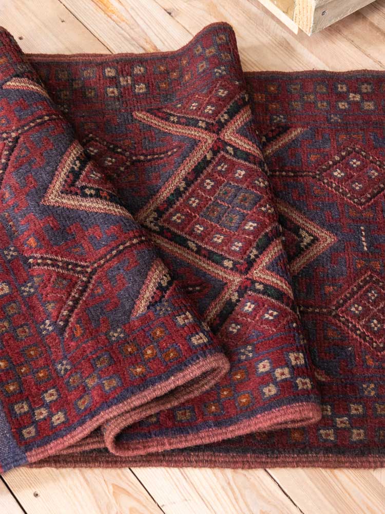 12825 Afghan Mixed Weave Moshwani Runner Rug 66x252cm (2.2 x 8.3ft)