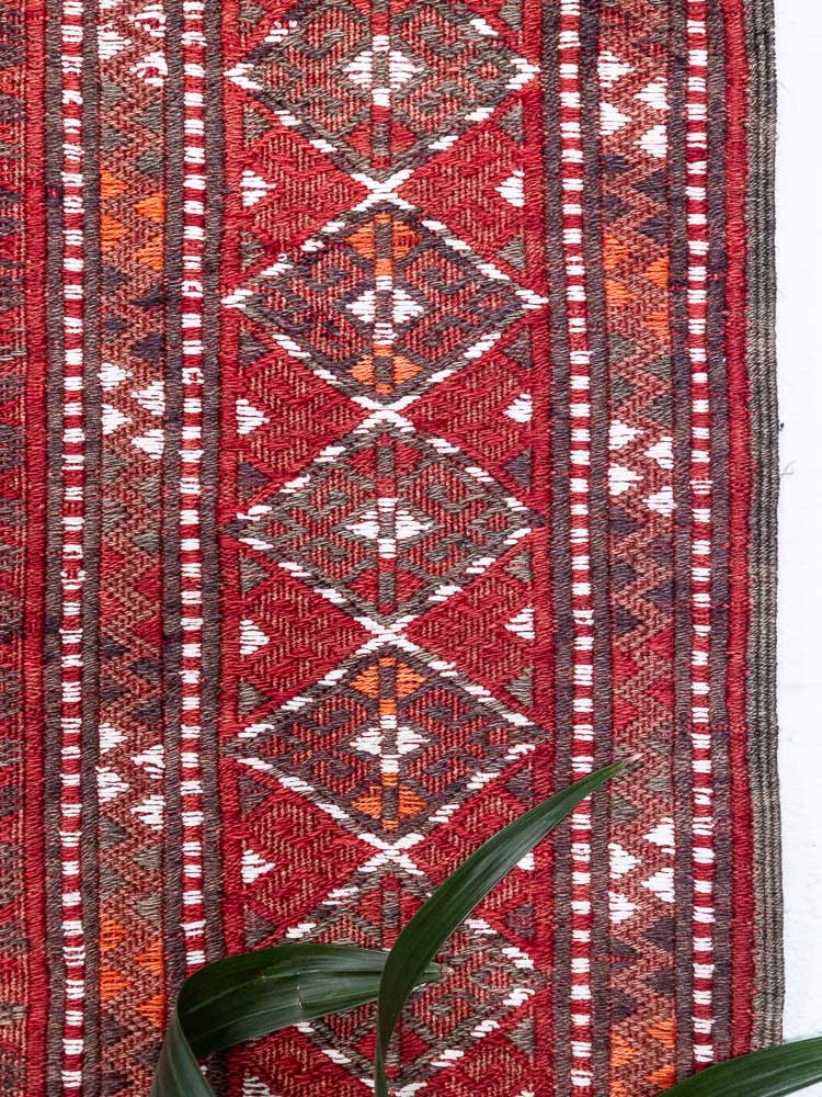 12849 Large Vintage Turkoman Soumak Weave Kilim Rug 225x370cm (7.4 x 12.1ft)