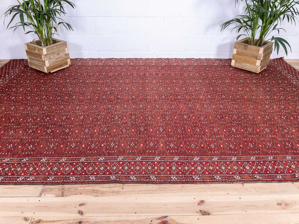 12849 Large Vintage Turkoman Soumak Weave Kilim Rug 225x370cm (7.4 x 12.1ft)