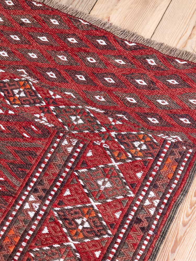 12849 Large Vintage Turkoman Soumak Weave Kilim Rug 225x370cm (7.4 x 12.1ft)