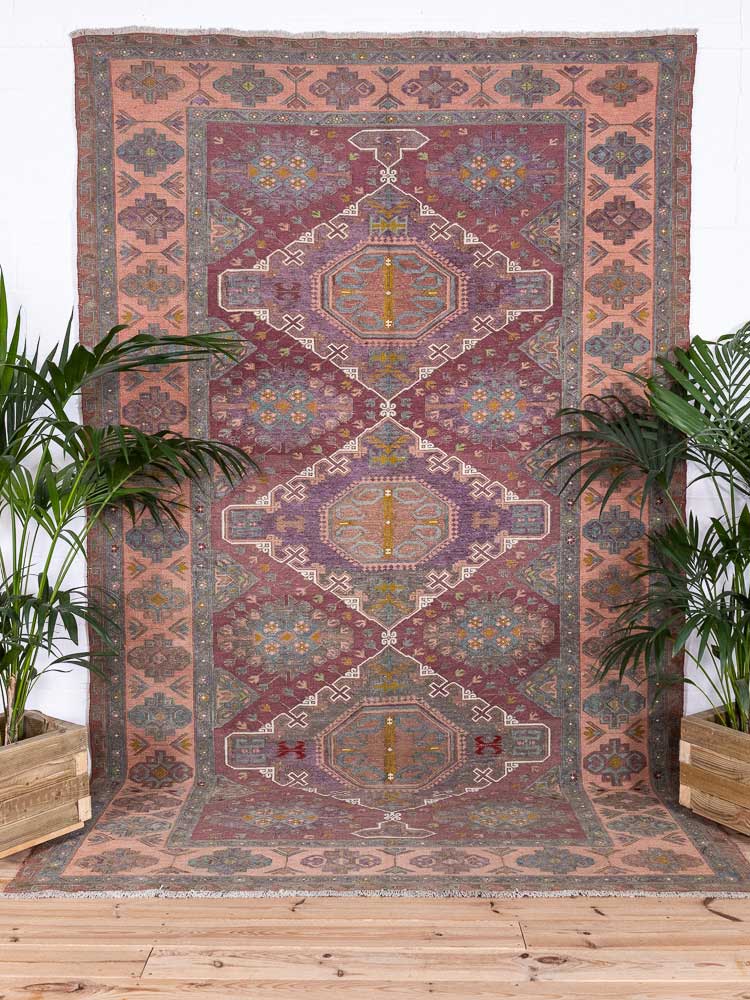 12852 Large Vintage Azerbaijan Soumak Kilim Rug 206x325cm (6.9 x 10.8ft)