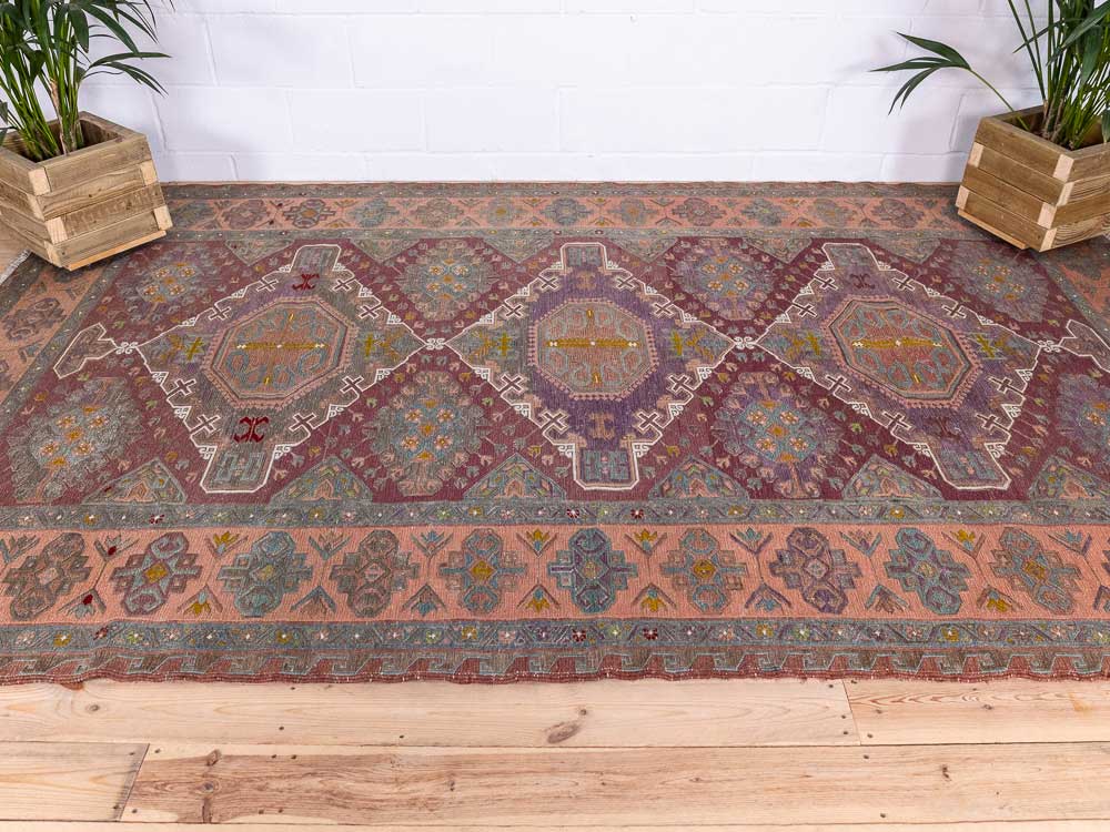 12852 Large Vintage Azerbaijan Soumak Kilim Rug 206x325cm (6.9 x 10.8ft)